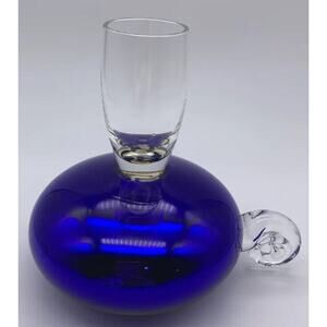 Hand Blown Cobalt Blue Chamberstick 5" Candlestick Holder spiral glass handle